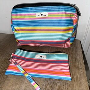 Scout Striped Cosmetic Pouch and Wristlet in Blue, Pink, Orange, Yellow, Green